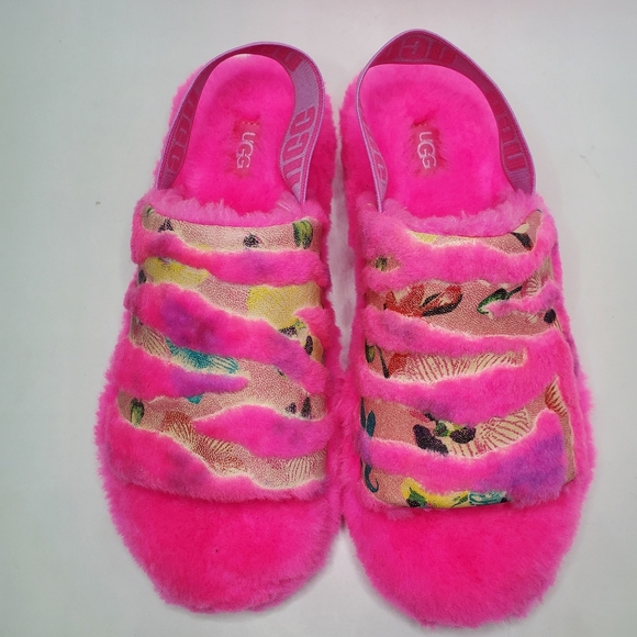 UGG Fluff Yeah Tiger Flower Womens Fluffy Slippers Pink UGGS 1127055 NEW - Picture 3 of 8
